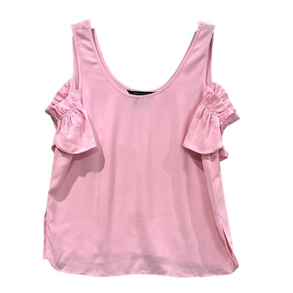 ARMANI EXCHANGE Women's Pink Ruffle Cold Shoulder Top - Picture 2 of 7